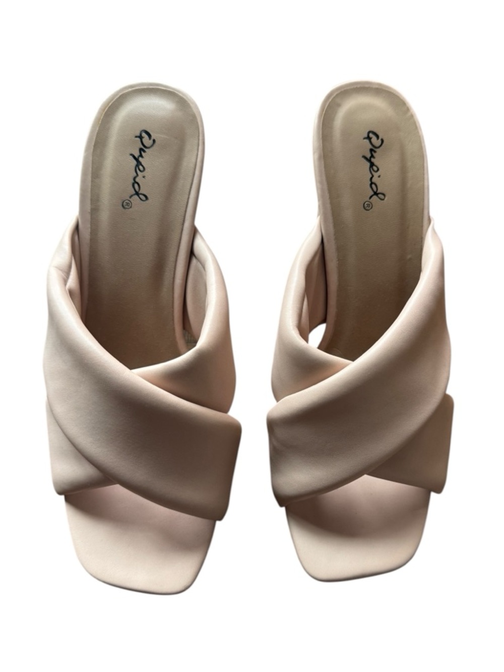 Qupid Women's Padded Crossover Slide Sandals in Blush